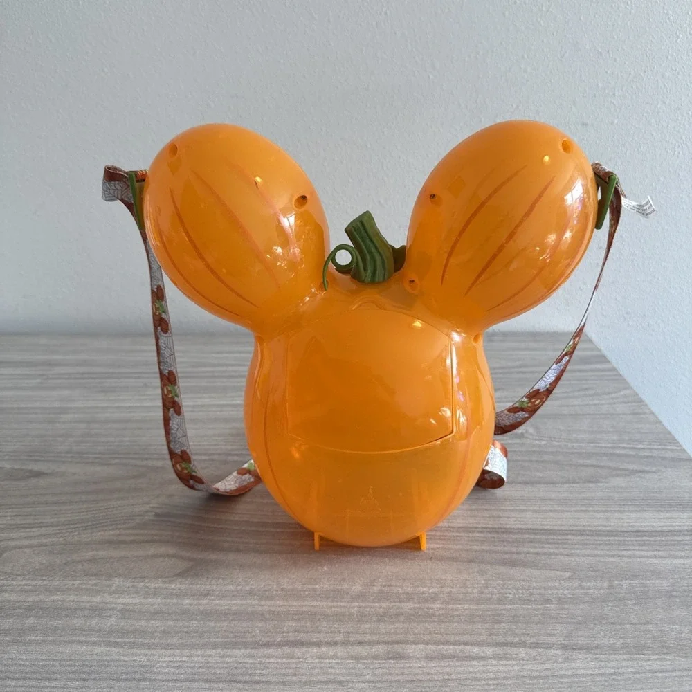 Disney Parks Mickey Mouse Pumpkin Balloon Head Popcorn Bucket w/Strap Halloween
